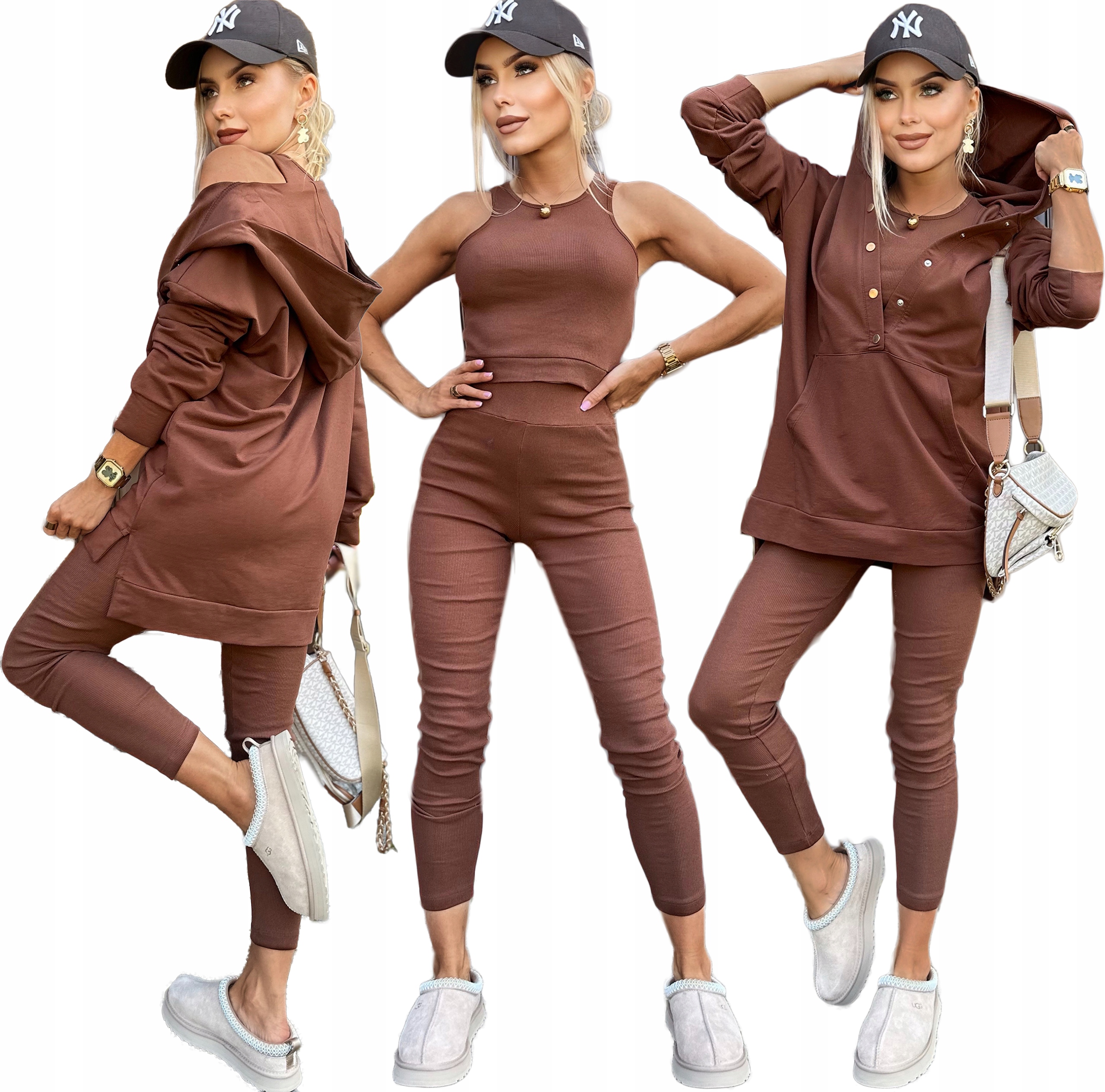 Čokoládový Tepláková Souprava dámský pruhovaný legínový top mikina M Dina