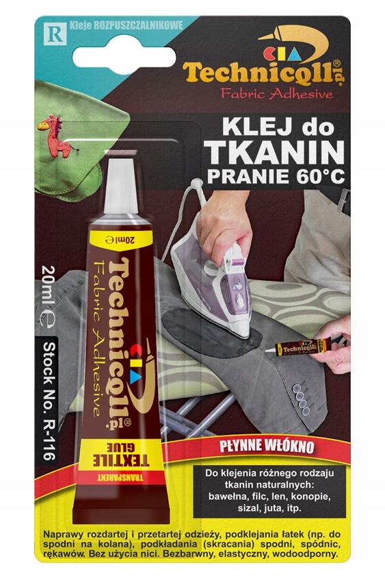 Klej do Tkanin 20ml Technicqll Elastyczny Bezbarwny Bezbarwny Pranie 60°C