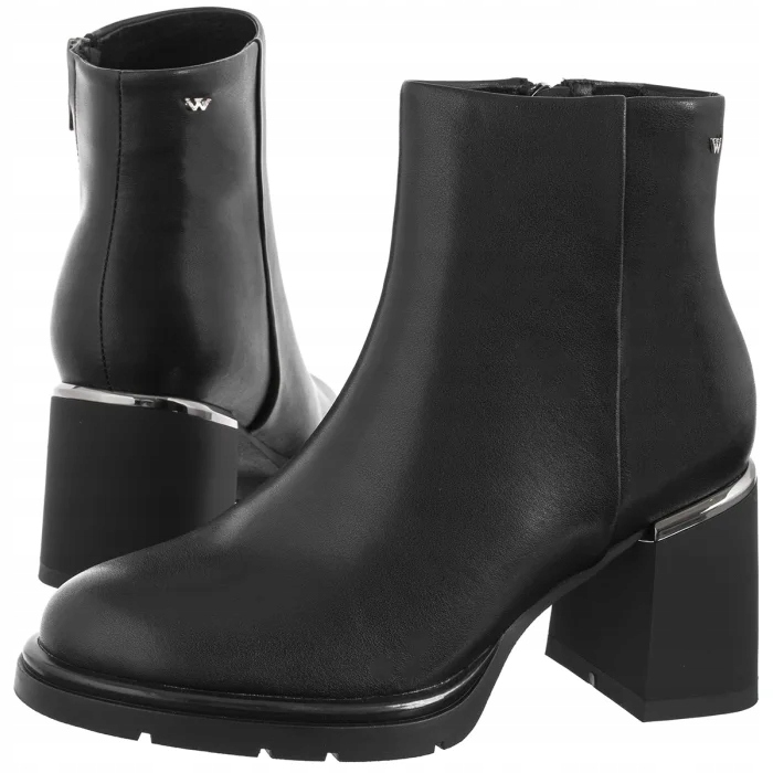 Dámské Kožené Boty Kotníkové Boty na Podpatku Wojas Černé 55340-51 Black