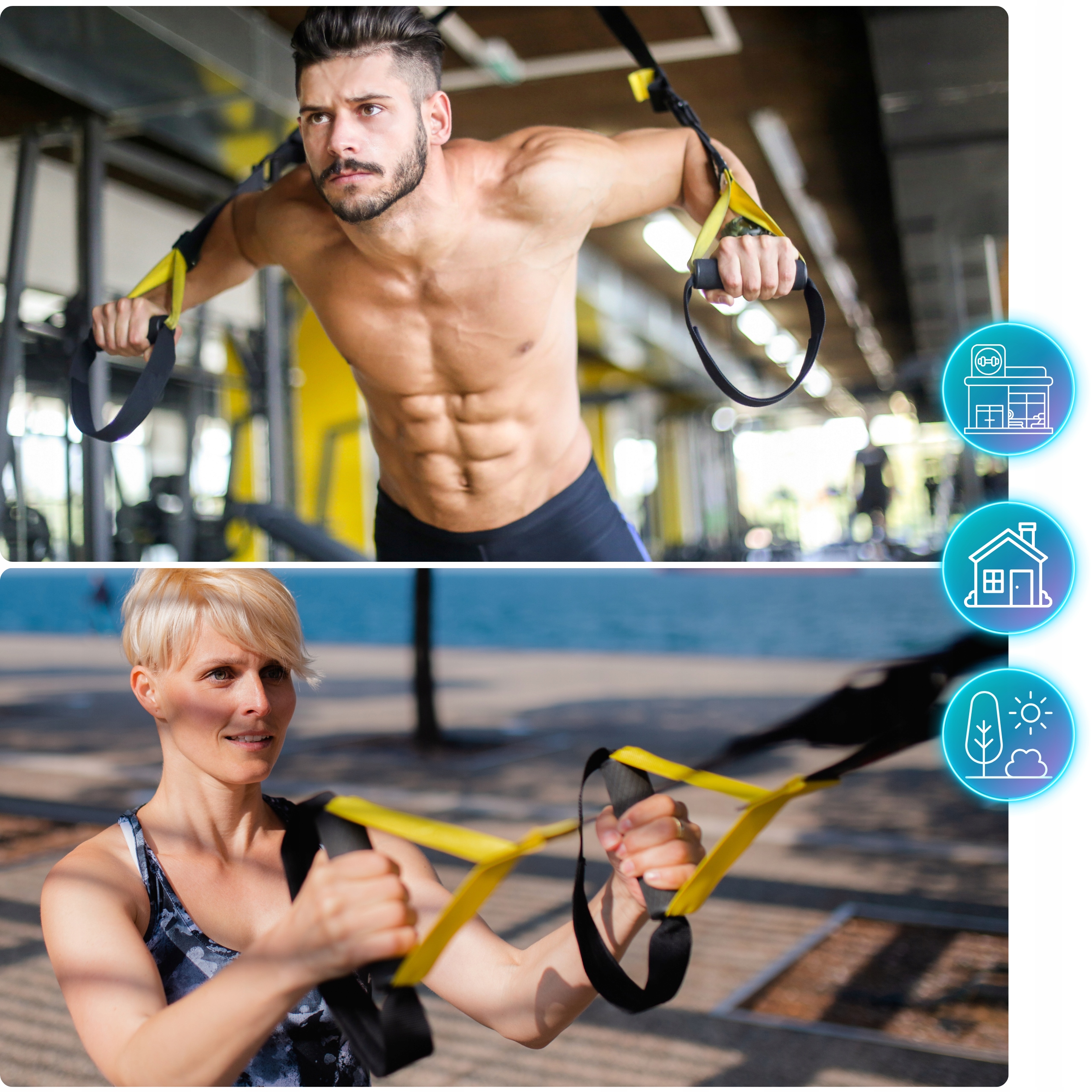 TAŚMY DO ĆWICZEŃ TRX CROSSFIT PASY TRENINGOWE Z AKCESORIAMI WYSOKA JAKOŚĆ Szerokość 40 mm