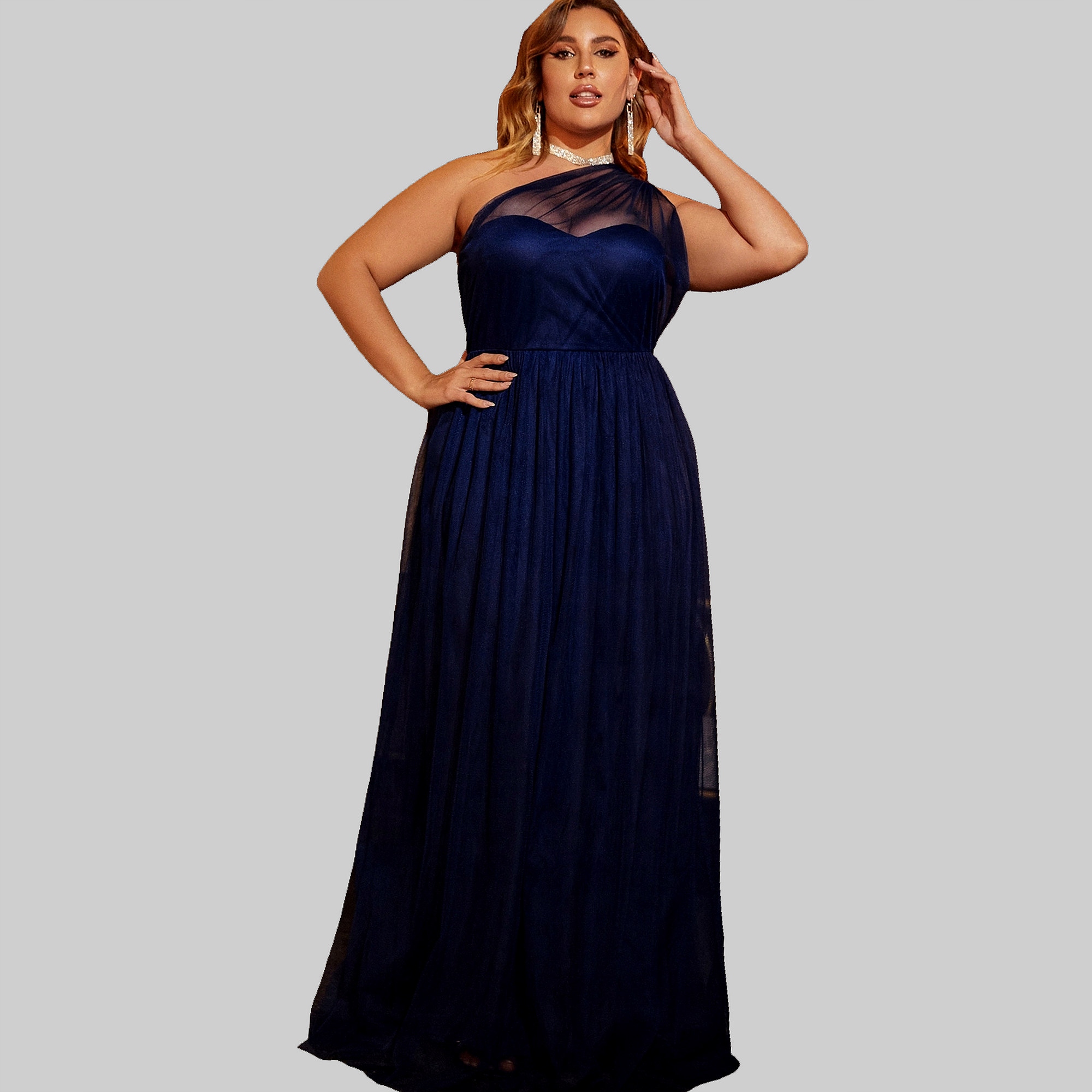 Šaty Maxi Rozevřená na jedno rameno Tmavě modrá Houseofchic 2XL 44