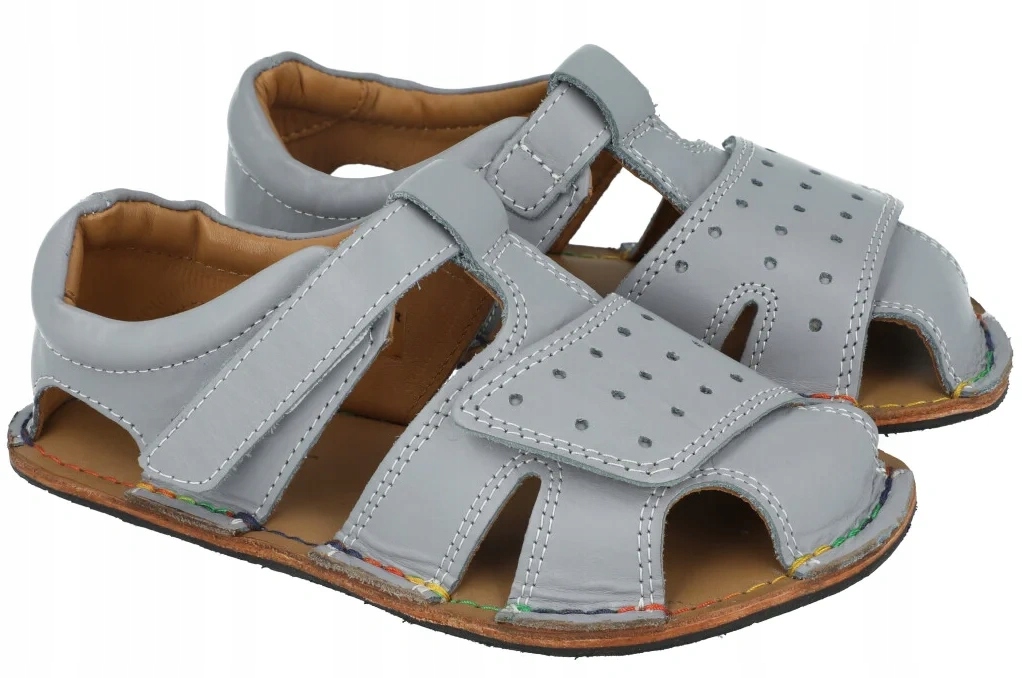 Sandały Minimus barefoot dziecięce szare ze skóry na rzep zero drop R23