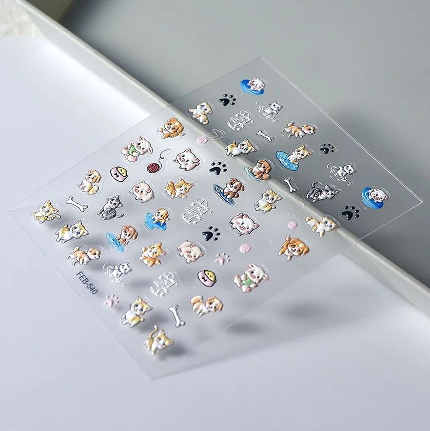Naklejki do Paznokci 3D Samoprzylepne Wypukłe Wzorki KOTY i PSY Marka Frezarkowo