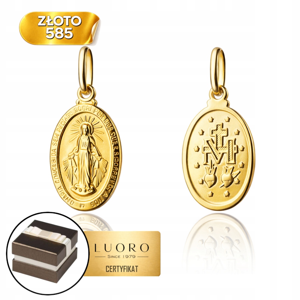 Zlatý Medailon 585 14K Matka Boží Přívěsek Přívěsek 3,1 CM Prestižní