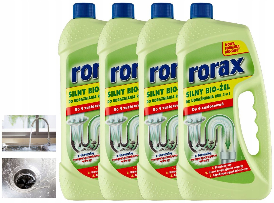 Levně Rorax Silný ekologický čistič Bio-Gel k zprůchodnění potrubí 4000 ml 3v1
