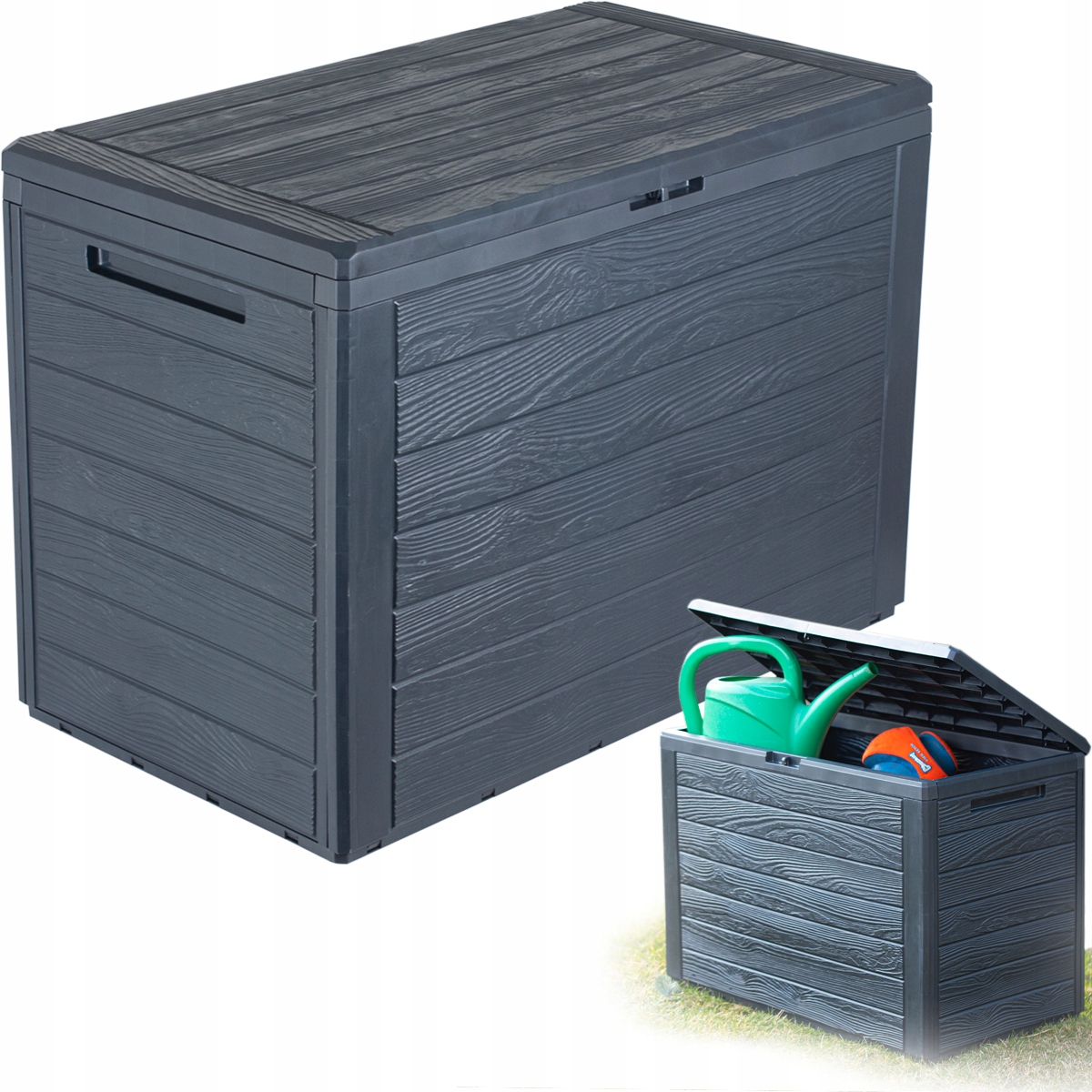Zahradní Truhla Na Balkon Terasa Úložný Prostor Box Antracit Imitace Dřeva 190L