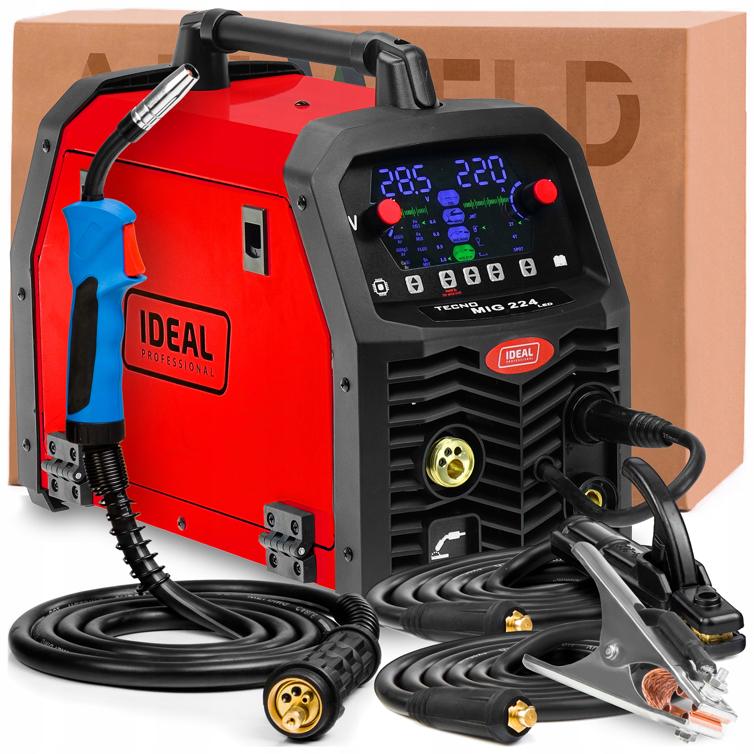 Svářečka Ideal Tecno Mig 224 Synergic Led 4X4 230V 220A Tig Lift Mma Flux