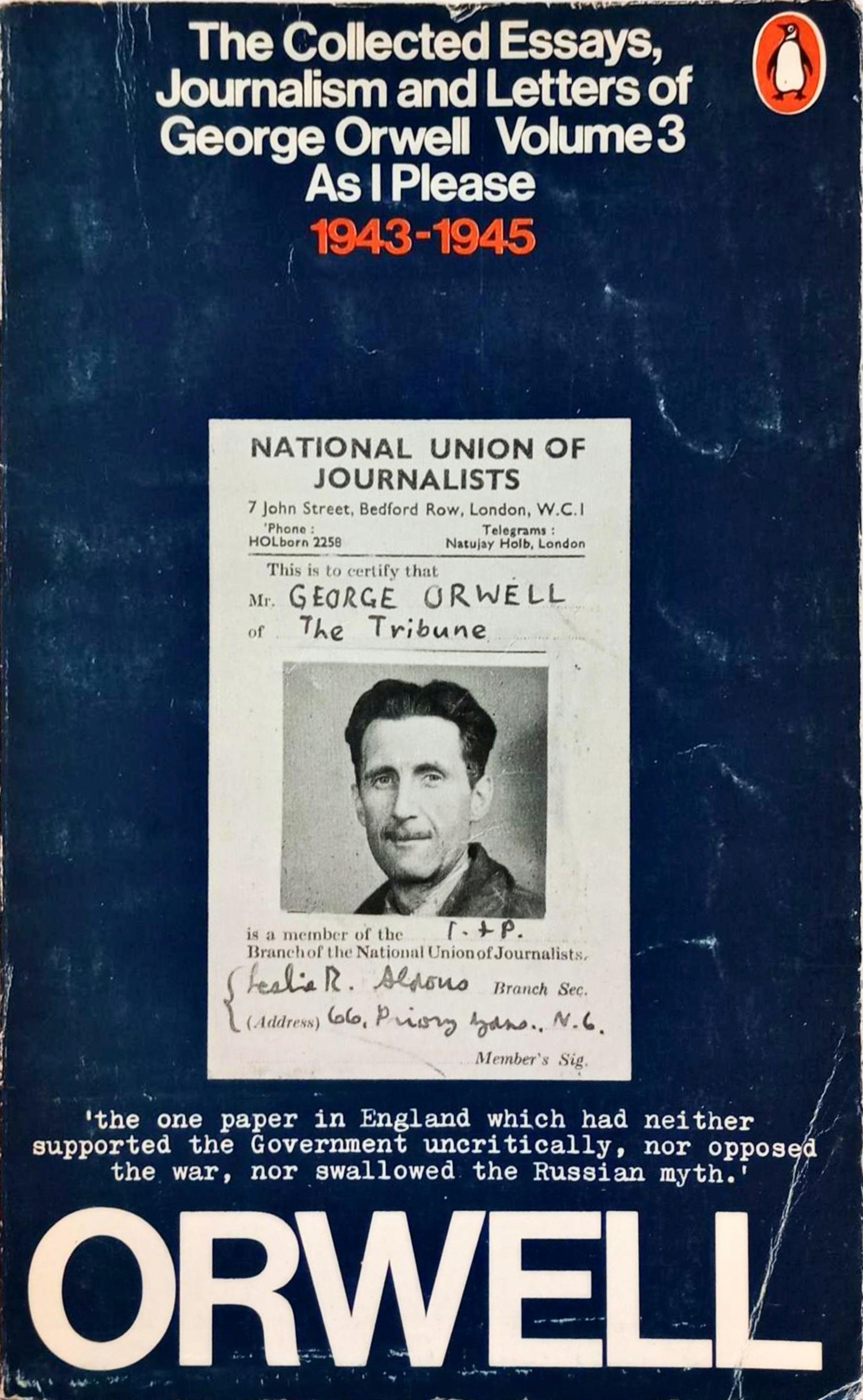 3冊セットGeorge Orwell Collected Essays… THE COLLECTED ESSAYS, JOURNALISM AND LETTERS VOLUME 3: AS I