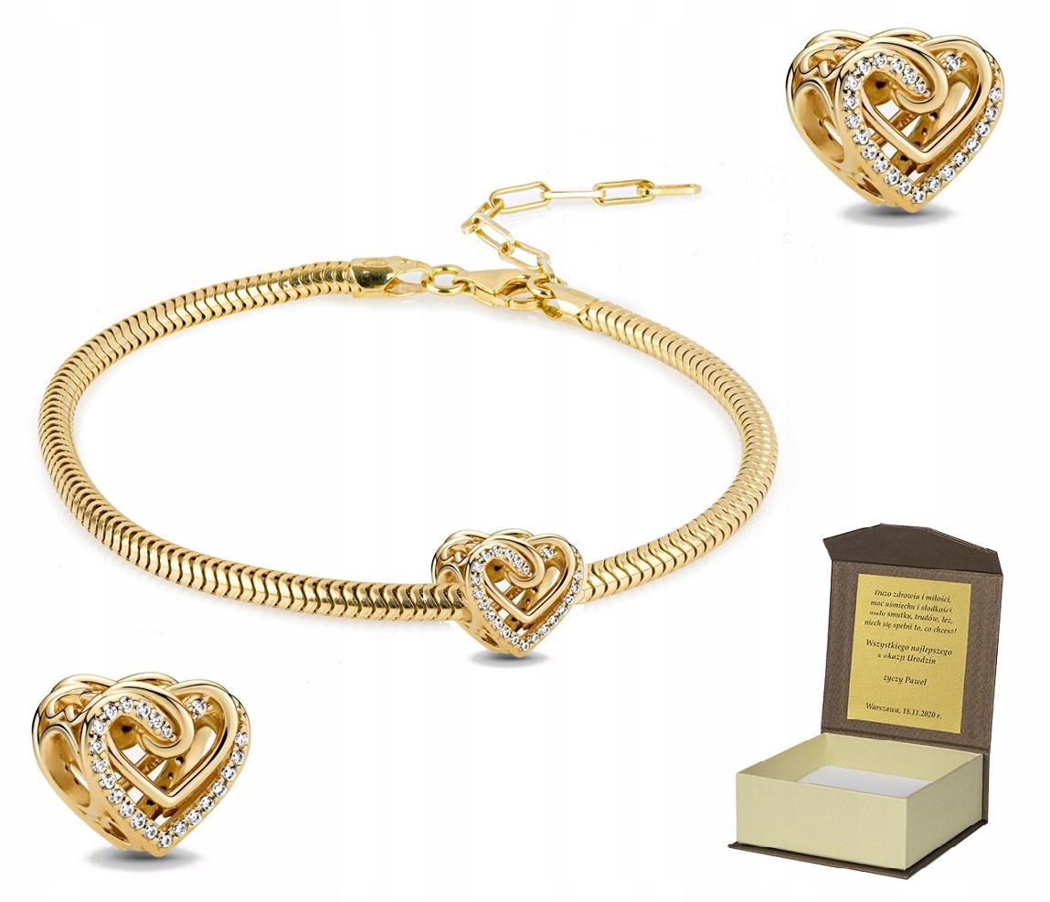 Zlatý náramek stříbro pozlacený 19-22 cm Charms srdce dárek BC554
