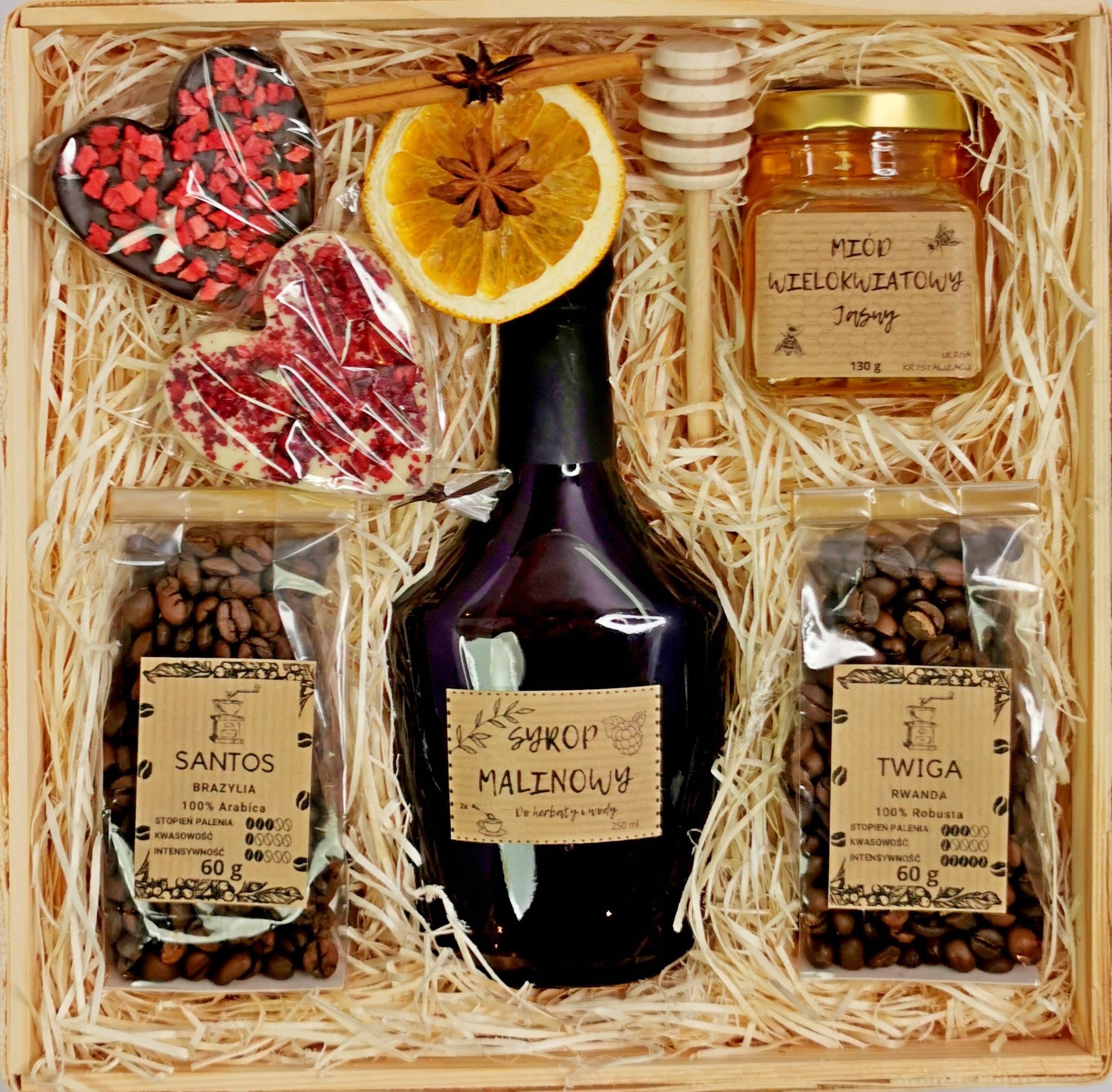 Levně Dárkový Košík na kávu sirup med čokoláda Dárek