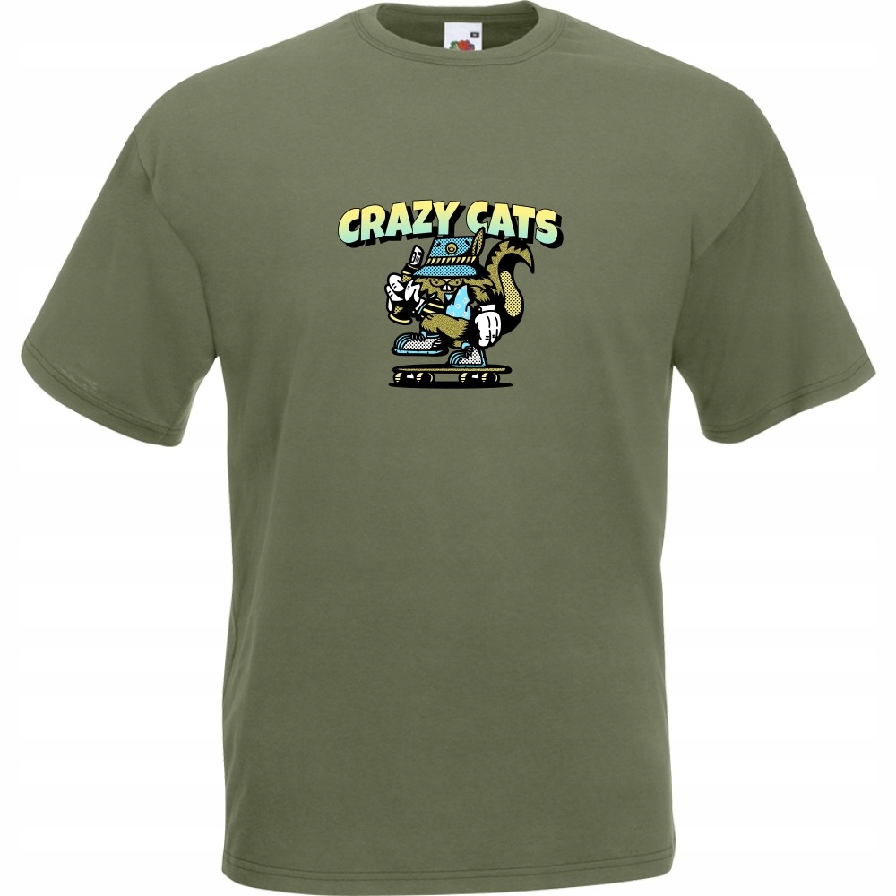 

Koszulka crazy cats szalony kot L oliwkowa