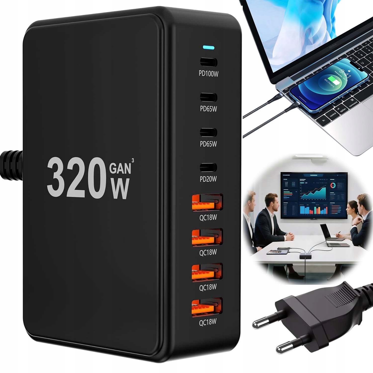 Multi Síťová Nabíječka 320W 8-PORTOVÝ Napájecí Adaptér Pro Mobilní Telefony