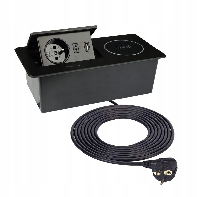 Gniazdo Zeobox czarny, gniazdo francuskie, 1xUSB A, 1xUSB C, indukcja,