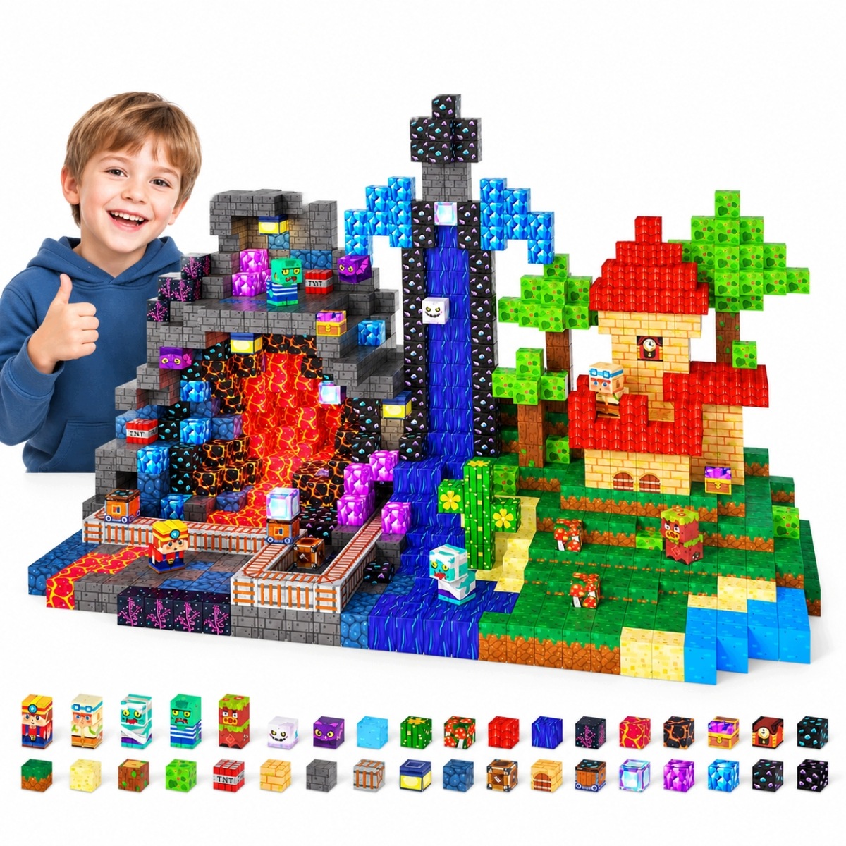 Zestaw Magnetycznych Klocków 200 Diy Minecraft Zabawka Stem