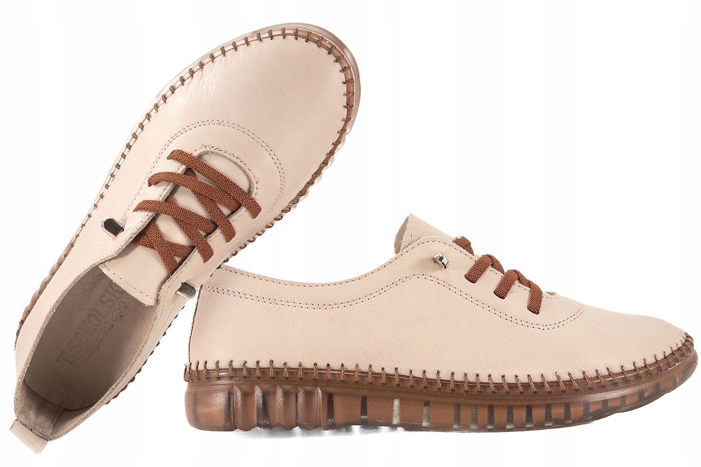 T.sokolski Og 303 Dámské Kožené Polobotky Tenisky Béžová 37
