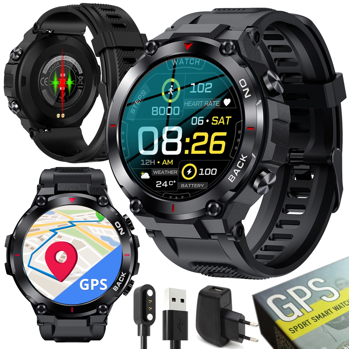 

Smartwatch Męski Sportowy SpO2 Pulsometr Gps aGPS