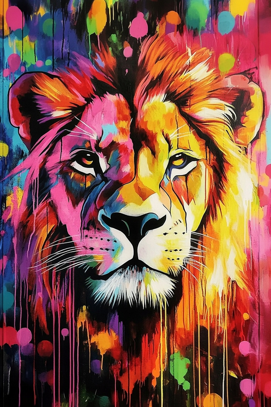 Obraz Na Plátně Canvas Graffiti Urban Street Art Lev Portrét Neon 80x120