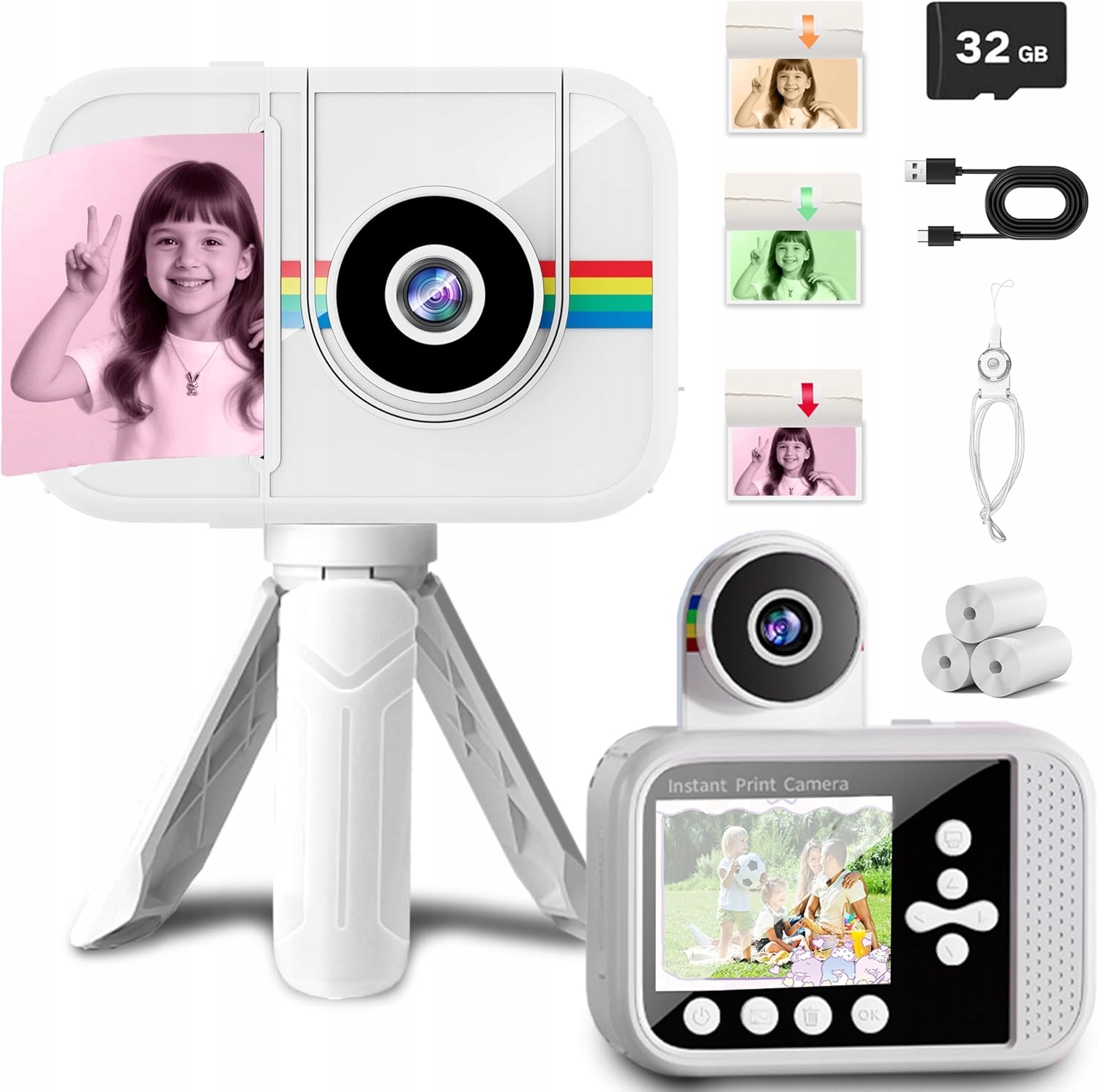 Instantní fotoaparát pro děti, fotografie, barva selfie menu Pl hry Tisk
