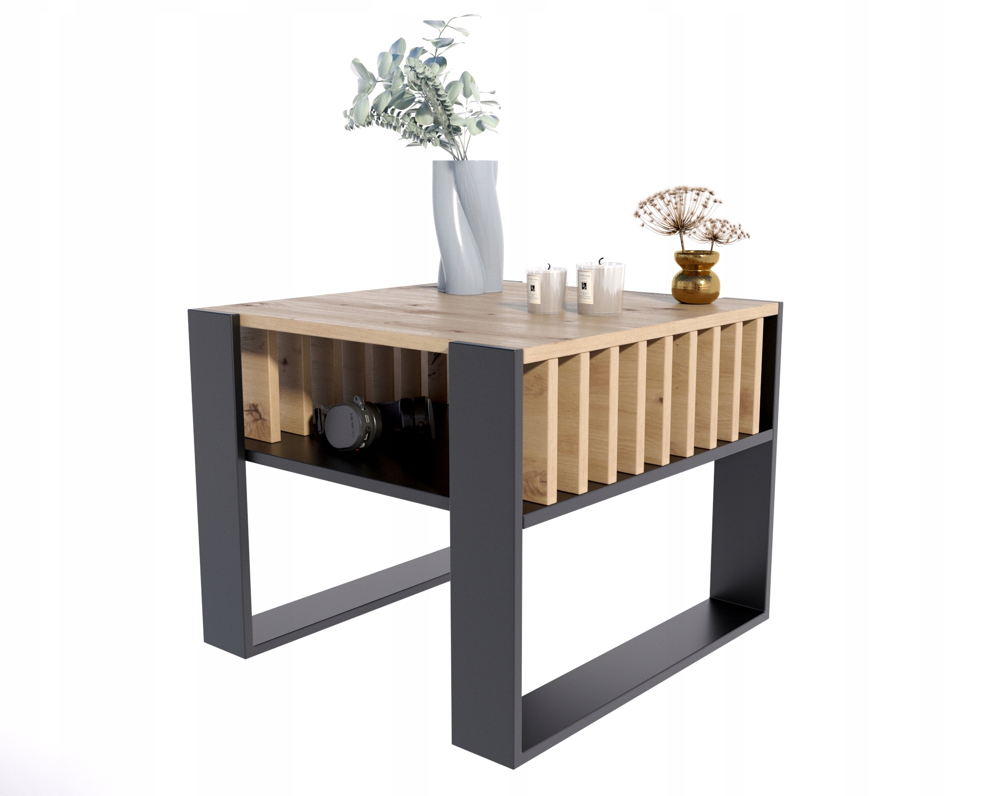 Konferenčný stolík Iga Kwadrat artisan-čierny s lamelami loft rustikálny Pe