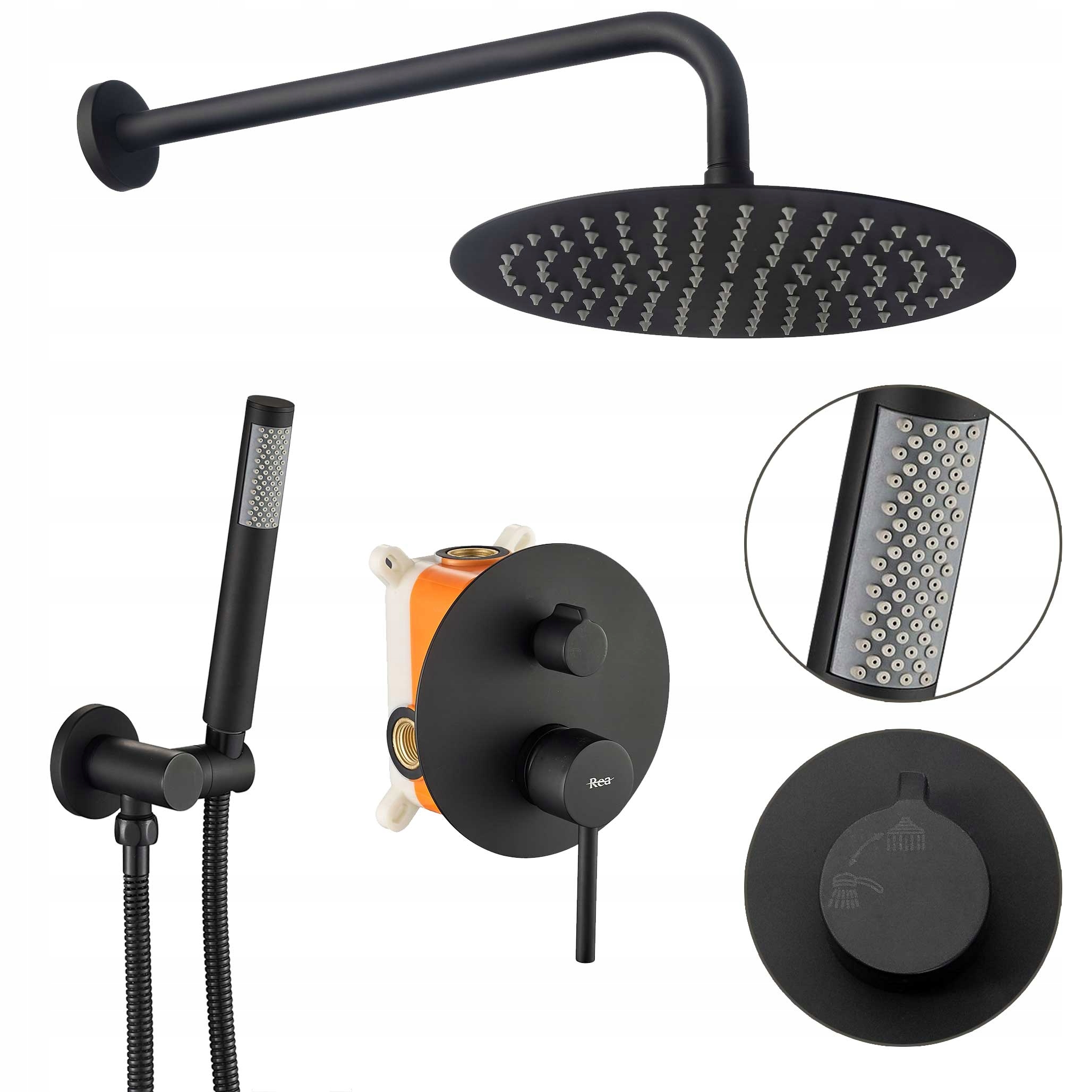 Podomietkový sprchový set čierny mat Rea Lungo Dažďová sprcha