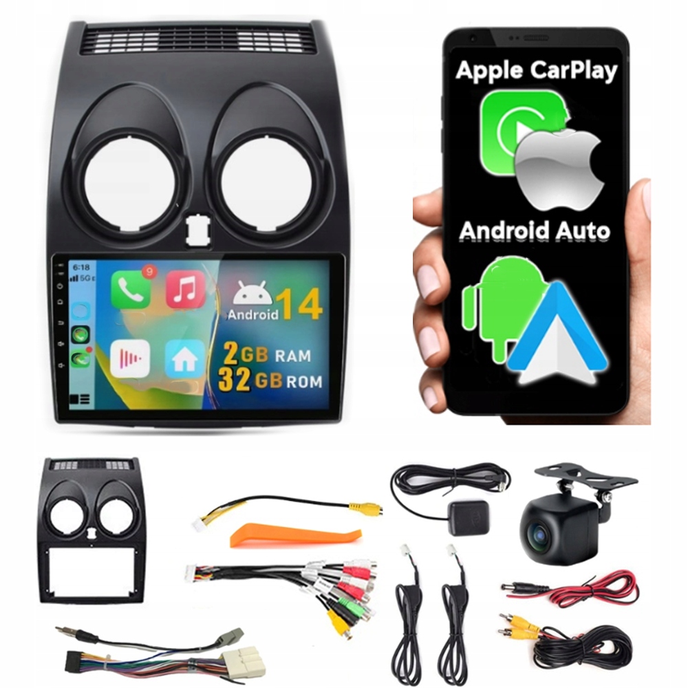 Rádio Android 13 Qashqai J10 2006-2013 2V1 Android Auto Ios Carplay