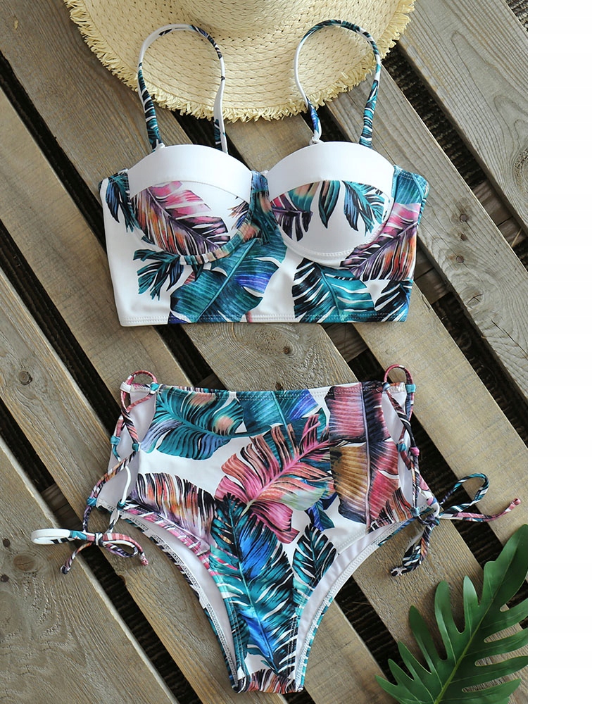 STRÓJ KĄPIELOWY DWUCZĘŚCIOWY WYSOKI STAN MODELUJĄCY DAMSKI BIAŁY KWIATY S Materiał dominujący poliamid