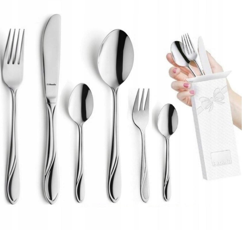 AMEFA WHISPER 72 NAJWIĘKSZY ZESTAW SZTUĆCE NIERDZEWNE 48 + 24 KOMPLET 12 OS