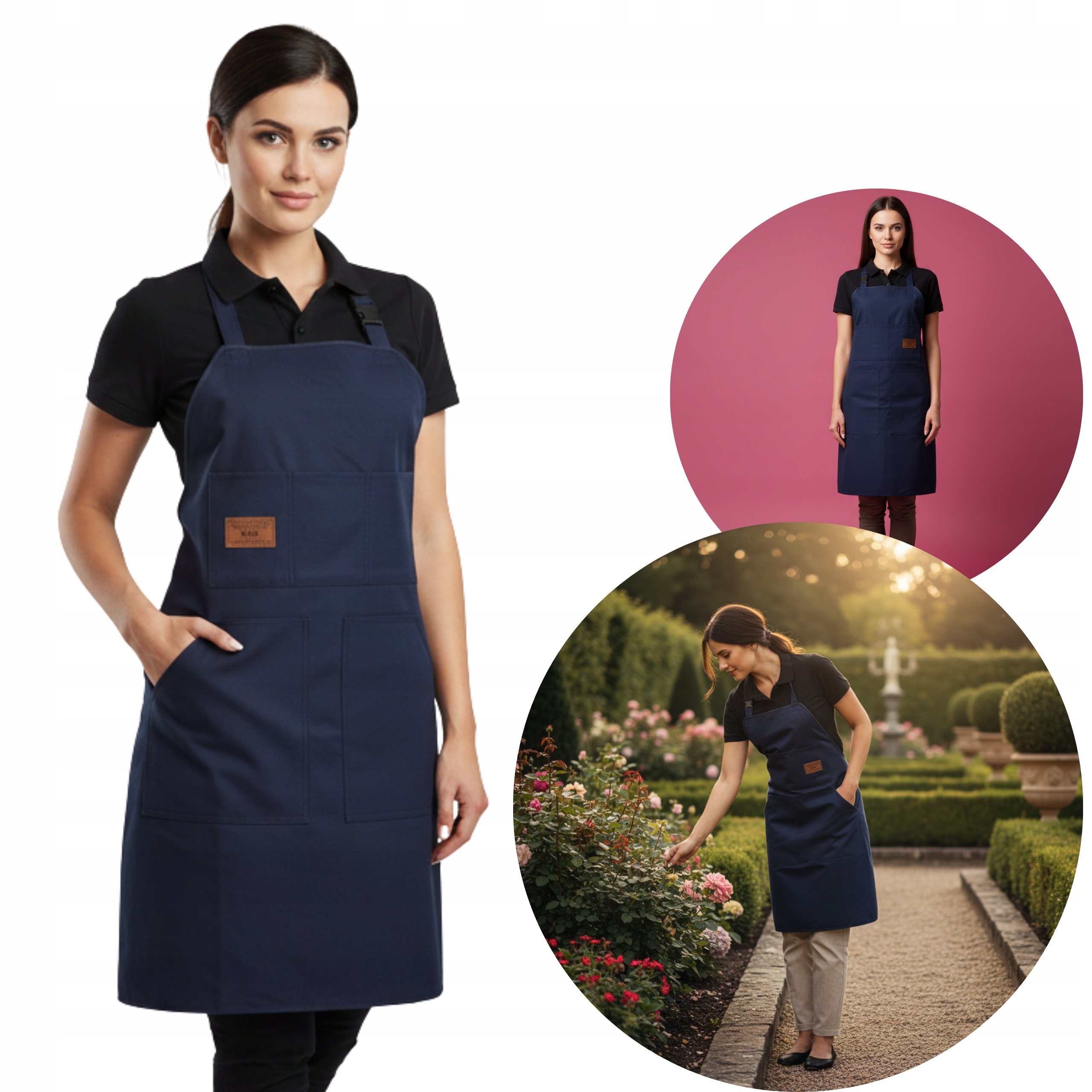 FARTUCH ROBOCZY PRZEDNI DAMSKI GRANATOWY WIĄZANY REGULOWANY OGRODNICZY