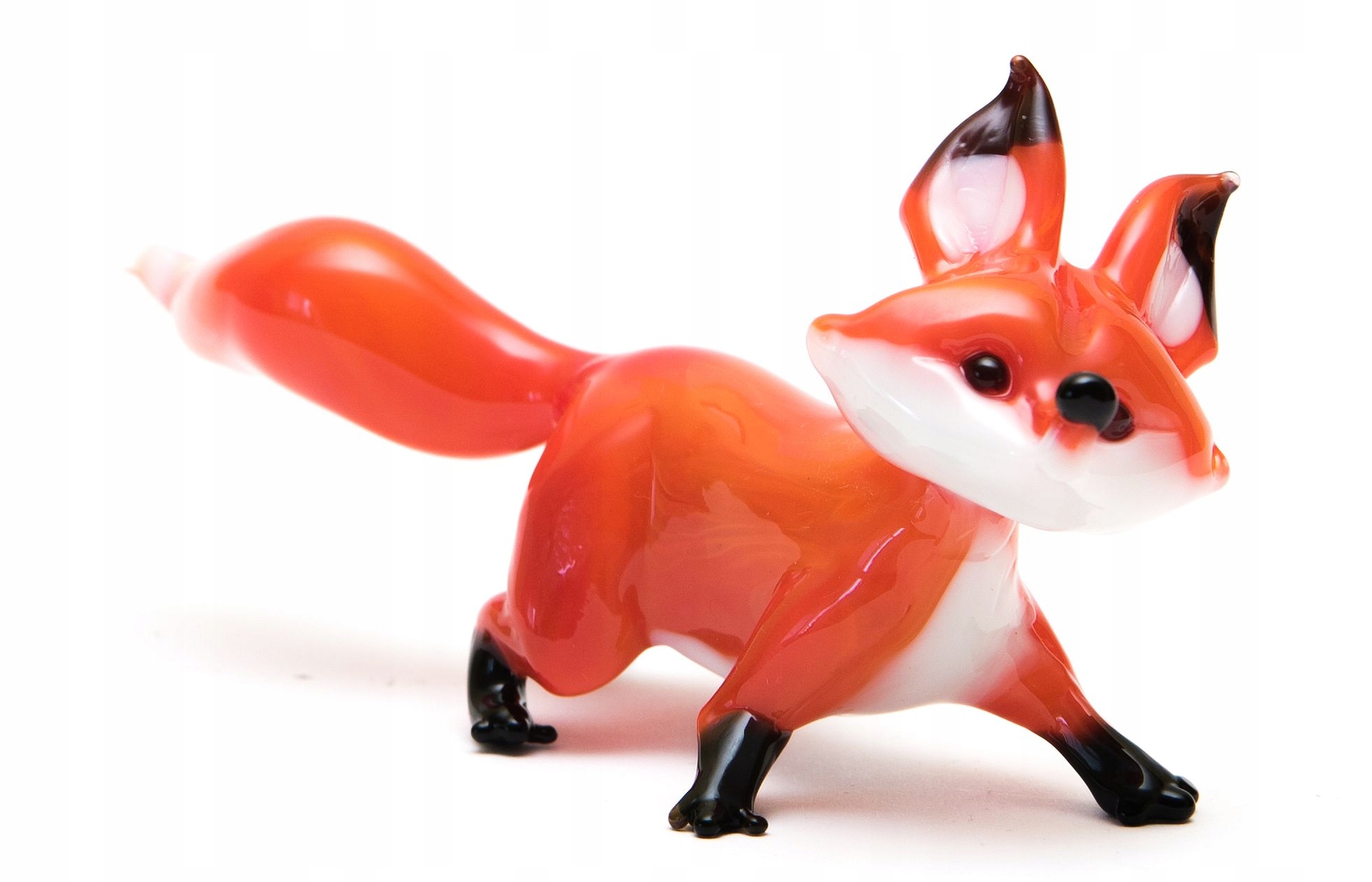 Szklana FIGURKA rzeźba LISEK RĘCZNIE WYKONANY