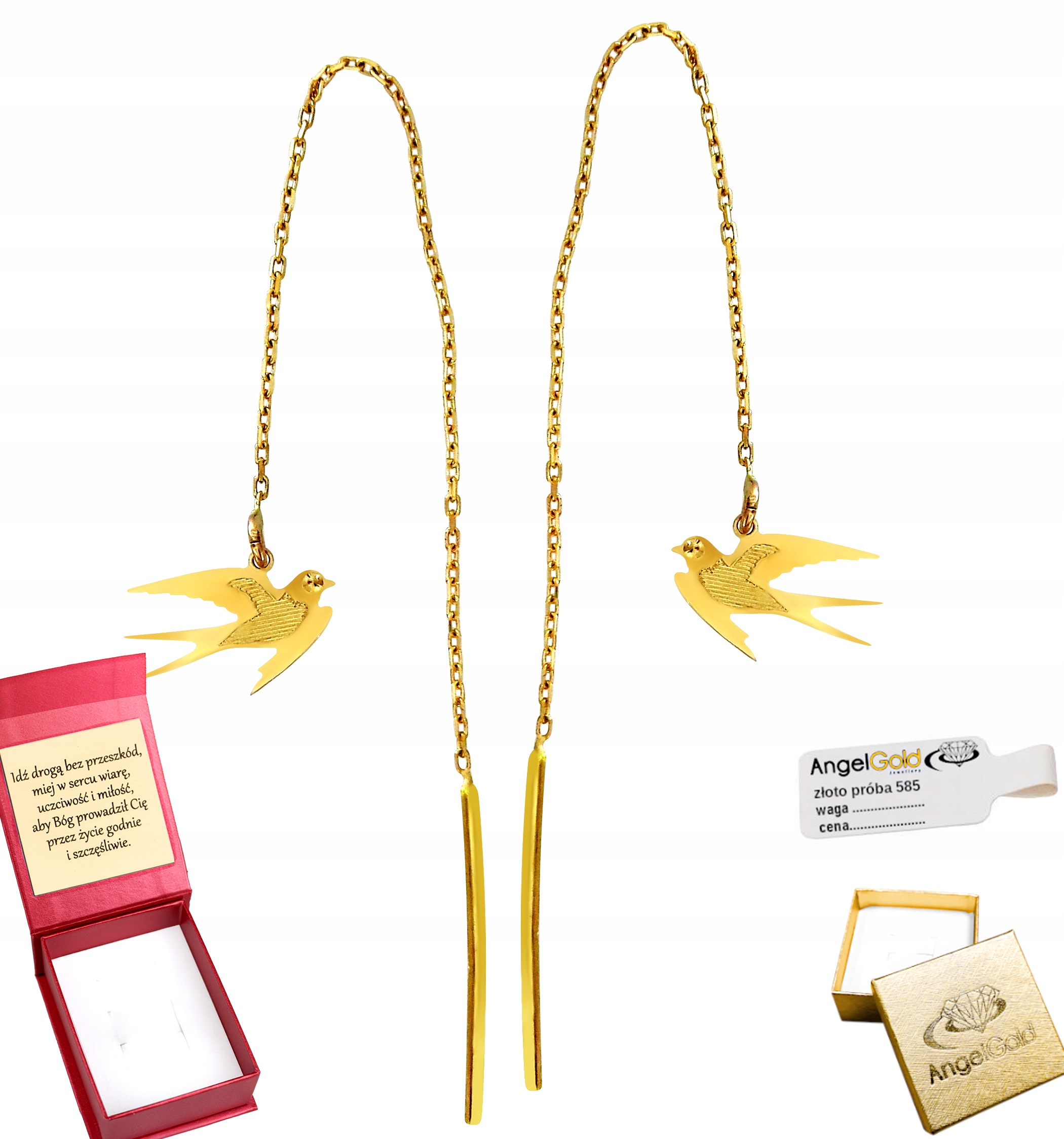 Náušnice Vlaštovky na řetízku provlékací do ucha