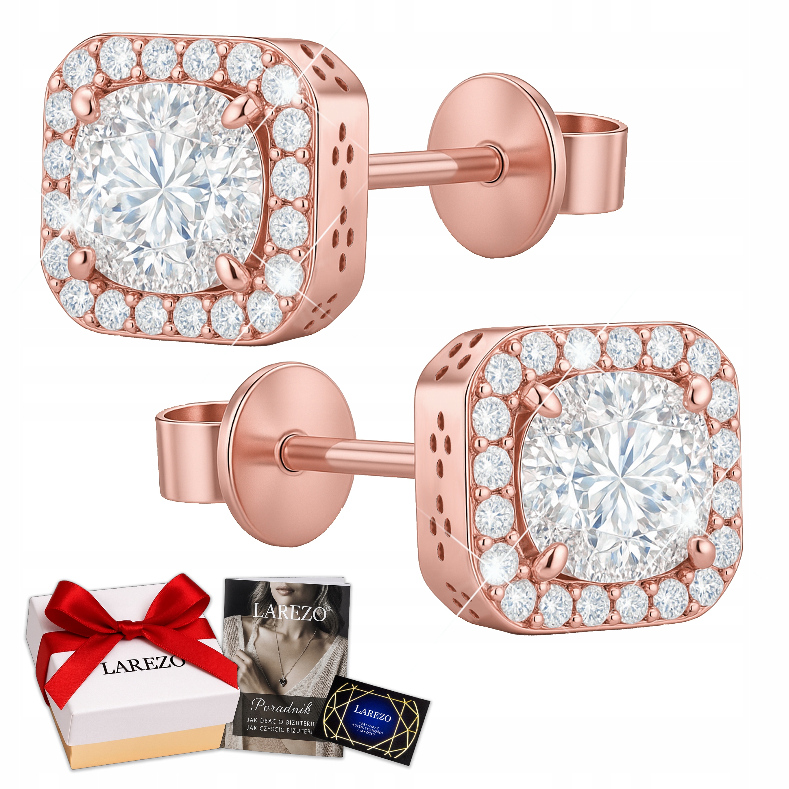 Náušnice Pozlacené Čtvercové s Zirkony Křišťálové Čtverce Stříbro 925