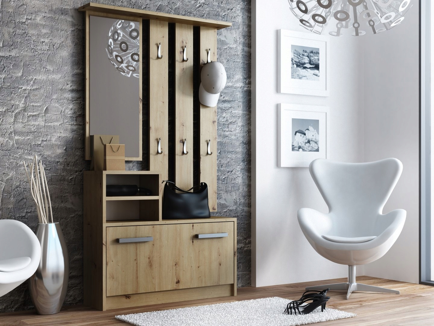 GARDEROBA LUSTRO WIESZAK SZAFKA BUTY - DĄB ARTISAN Kod producenta 5153