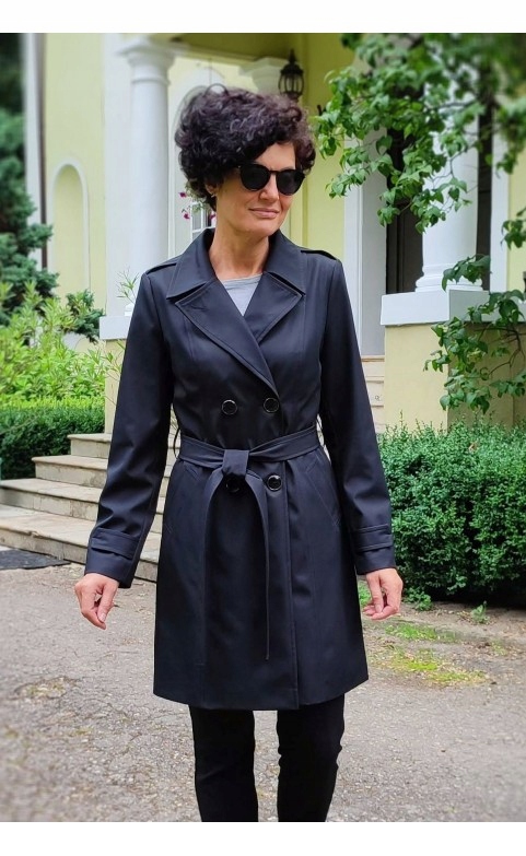 PRZEJŚCIOWY PŁASZCZ PROCHOWIEC TRENCZ CZARNY 38