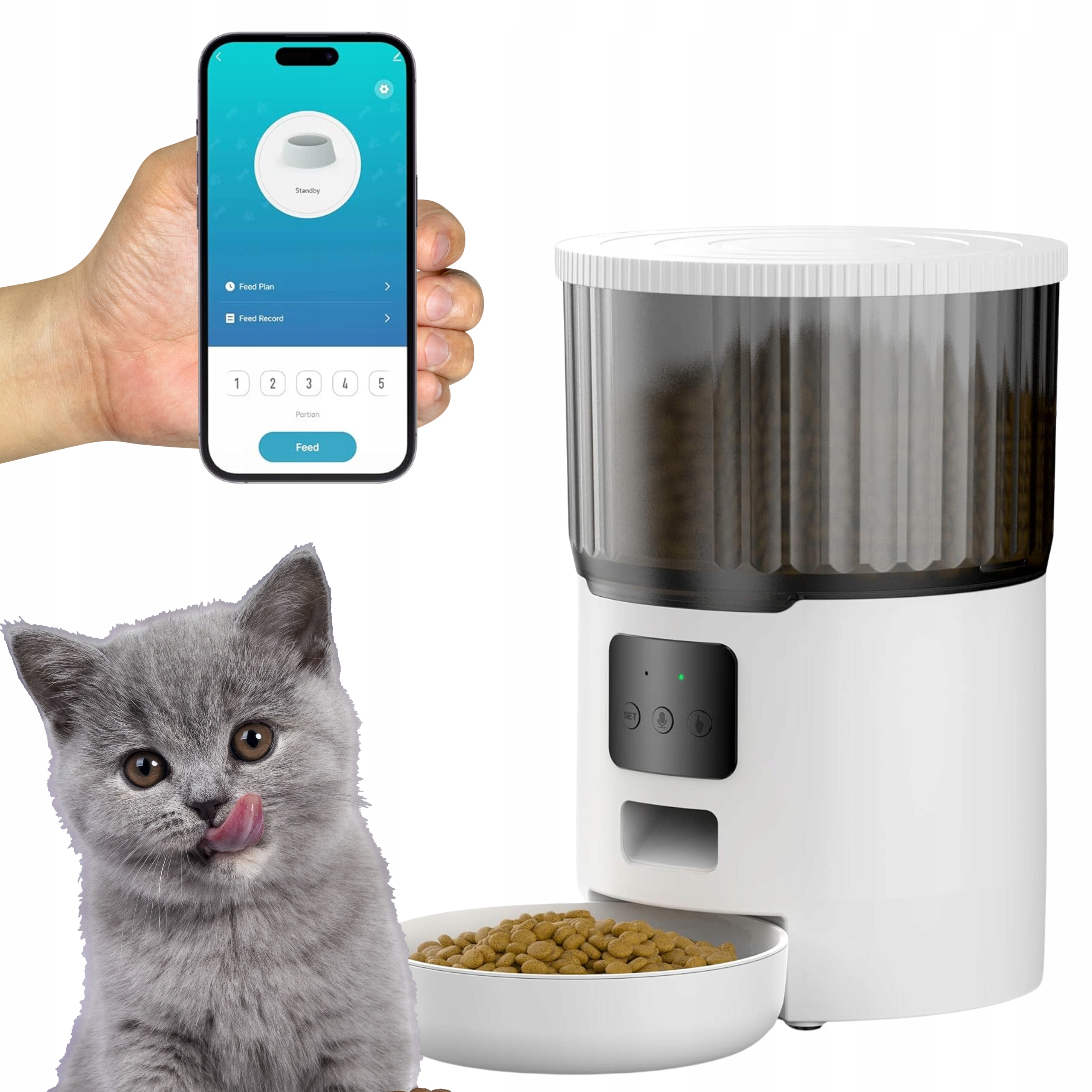 Automatický podavač krmiva pro kočky a kočky s wifi potravou do 10 mm 4 l