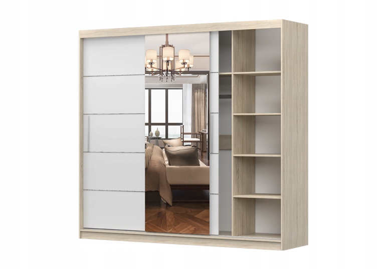 SZAFA PRZESUWNA 3 DRZWIOWA 230 z lustrem PREMIUM duża pokoju sypialniana Kod producenta a