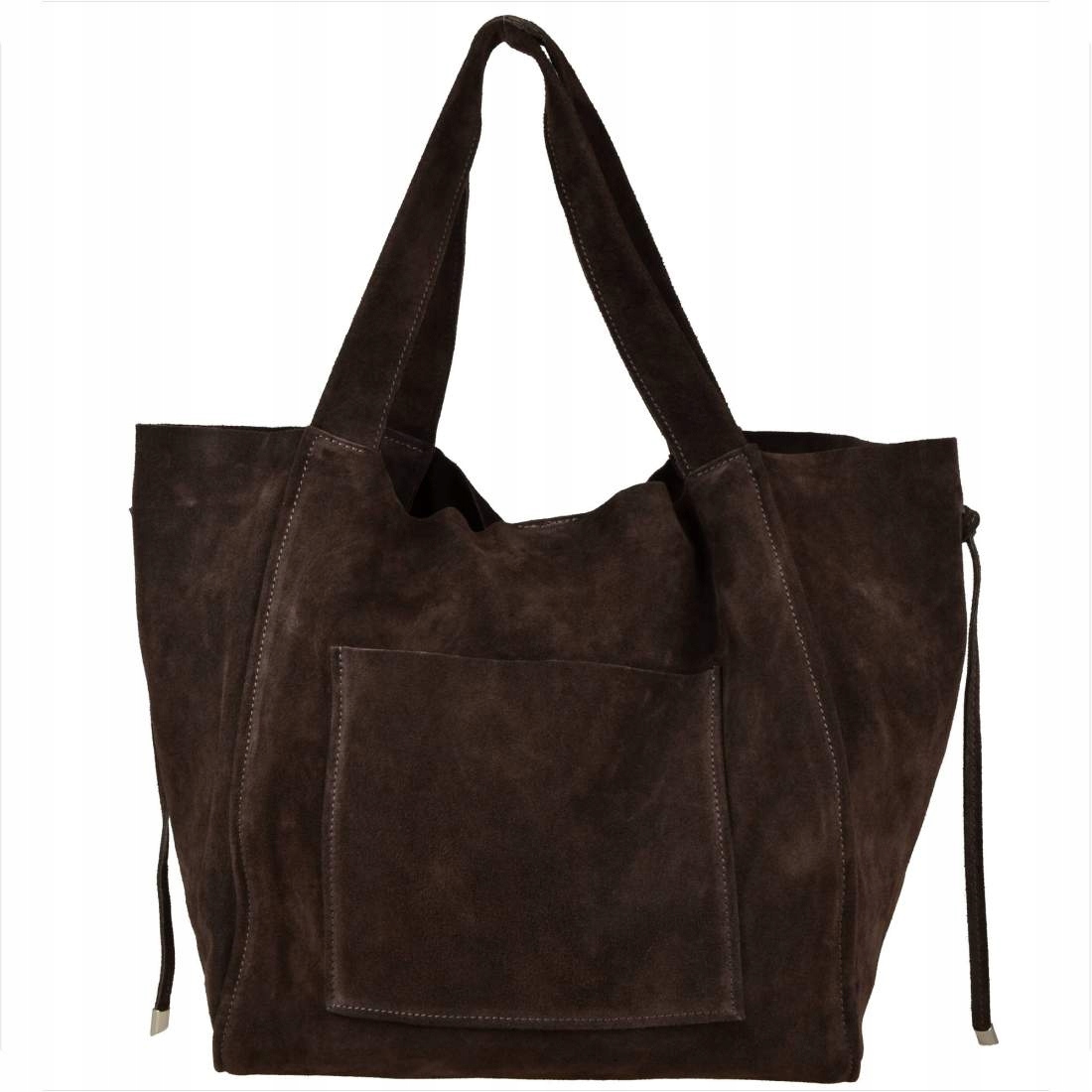 Vera Pelle czekoladowa torebka shopper skóra naturalna zamszowa brązowy