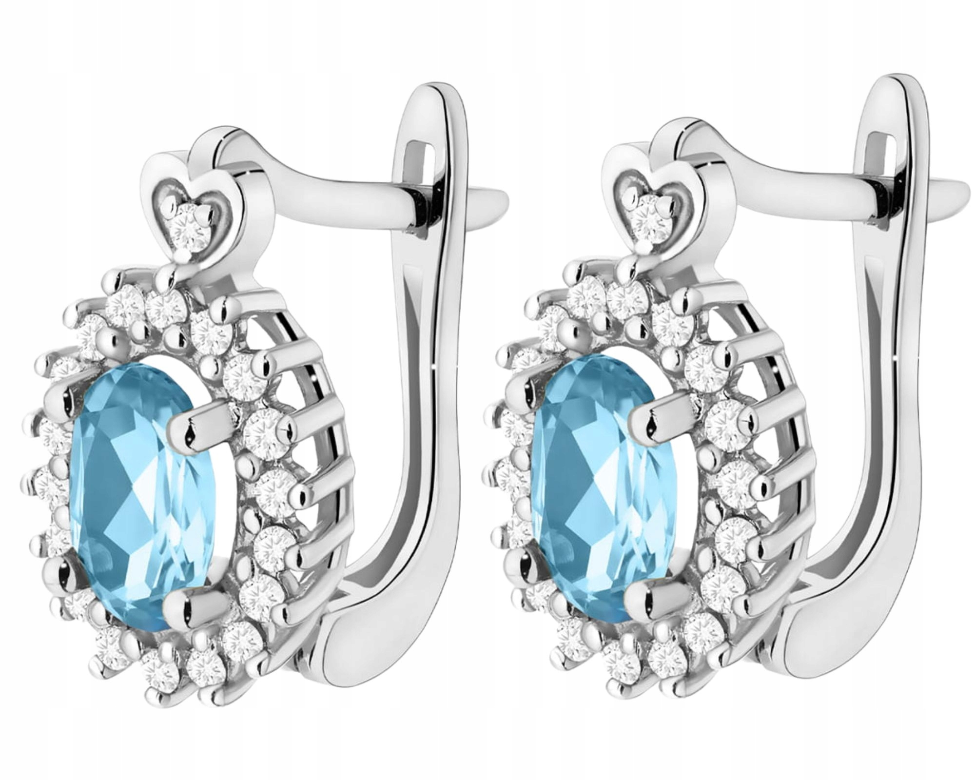 Bílé Zlato Náušnice S Modrým Topazem A Diamanty Zlato 585 Jako Dárek