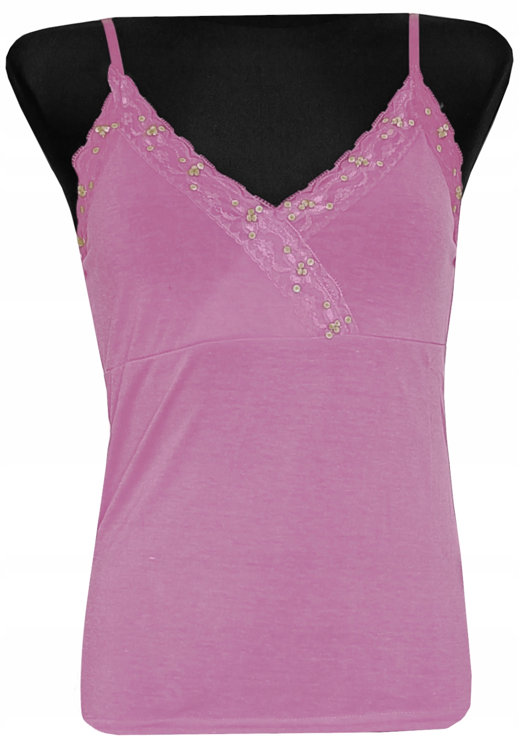 KOSZULKA DAMSKA BLUZKA TOP NA RAMIĄCZKA CEKINY RÓŻOWA L 40 MODEL:113D