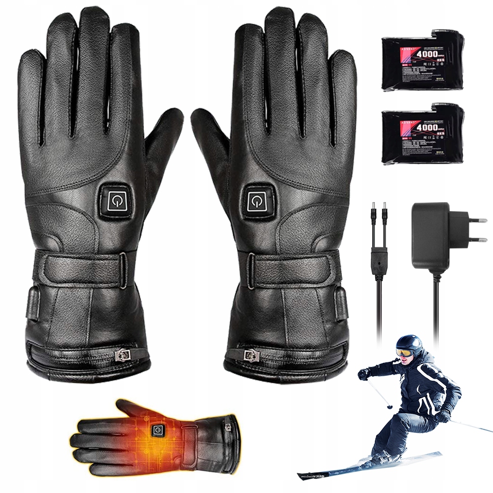 Rękawice Podgrzewane Elektryczne 3 Poziomy Temperatury Ciepły Polar Skóra