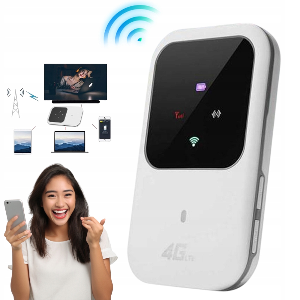 Router 4G Wi-Fi Hotspot Mobilny Biały Z Baterią 2400mAh I Anteną