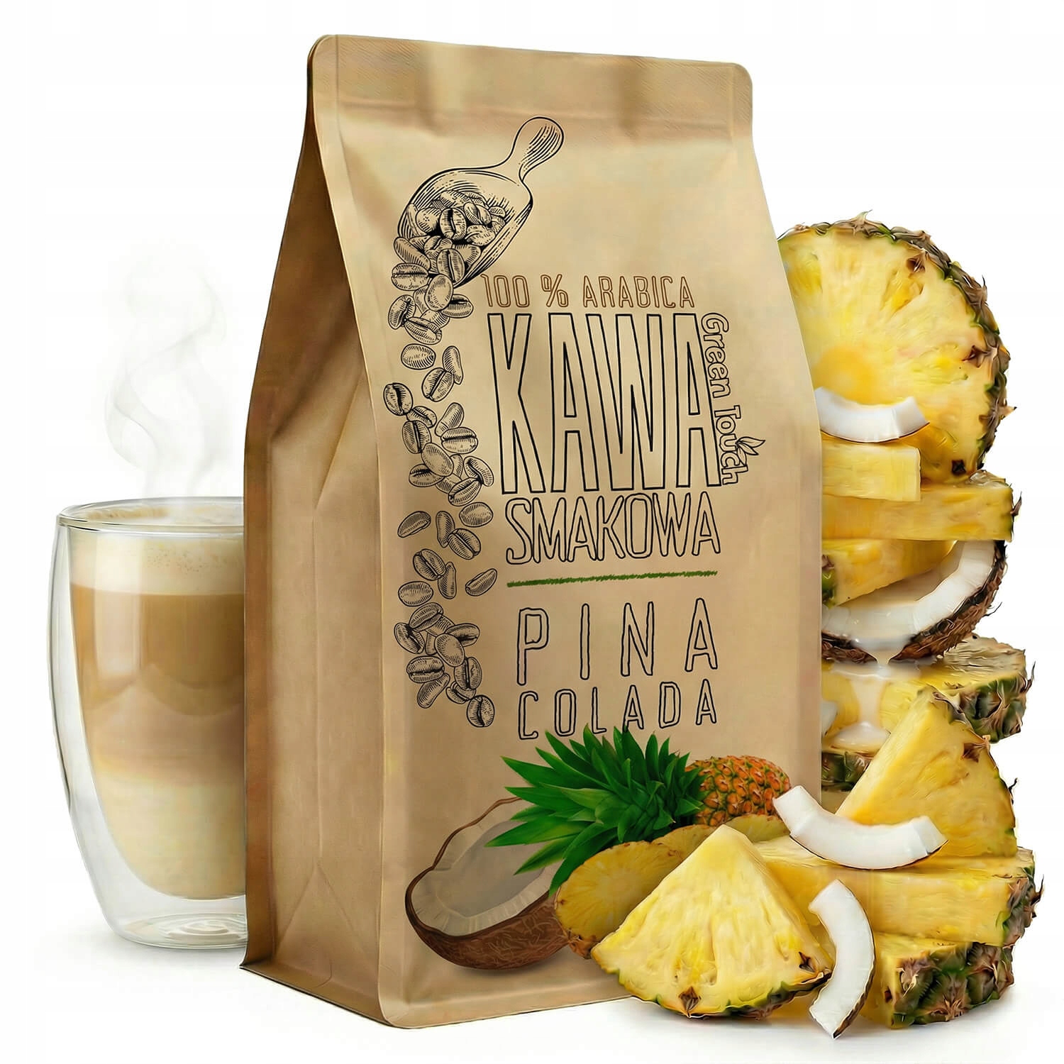 Levně Mletá Káva s příchutí Pina Colada kokos ananas rum 1 kg Green Touch