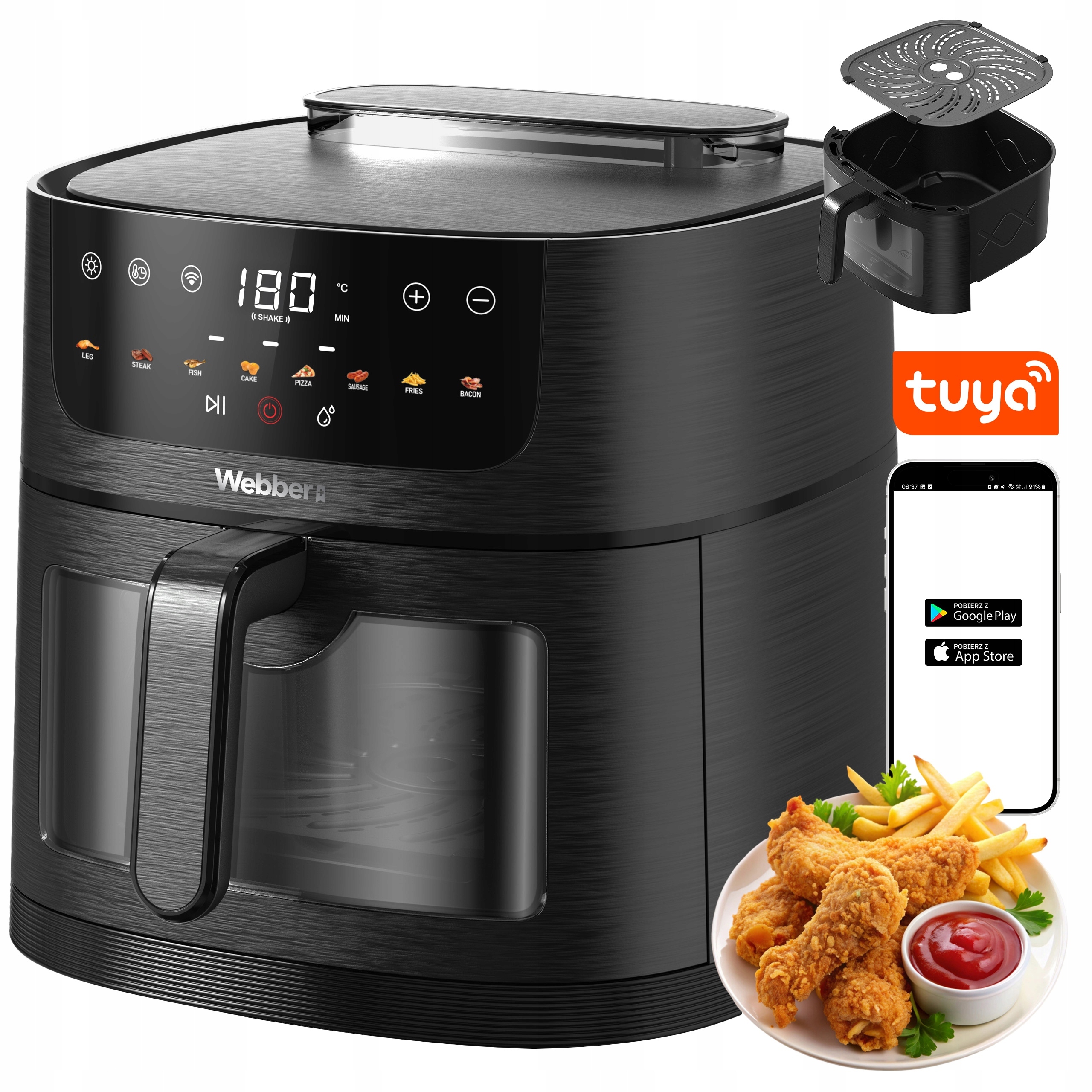 Frytkownica beztłuszczowa Webber 8L 1800W Air Fryer WiFi 8 programów
