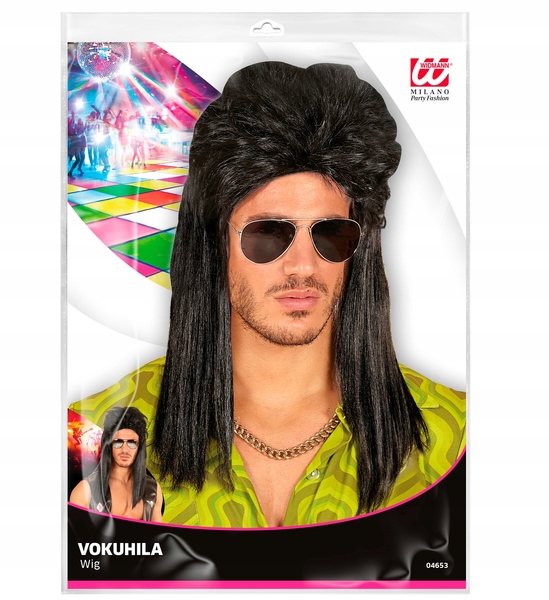 PERUKA ROMEK CZARNA GWIAZDA LATA 80 90 DISCO Fryzura włosy długie