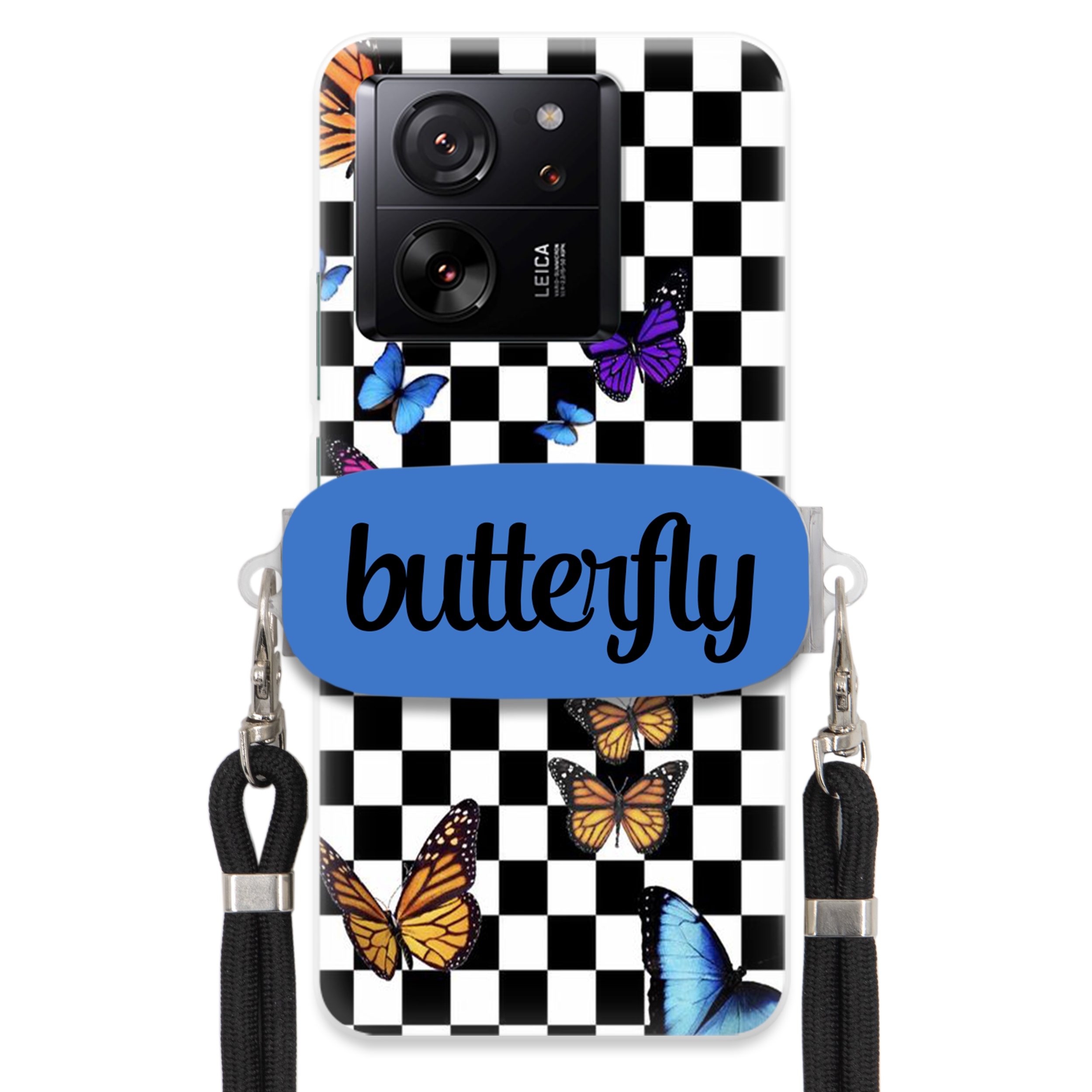 Pouzdro Pro Xiaomi 13T Case Obdélníkový Držák Černé Vodítko Butterfly Motýli