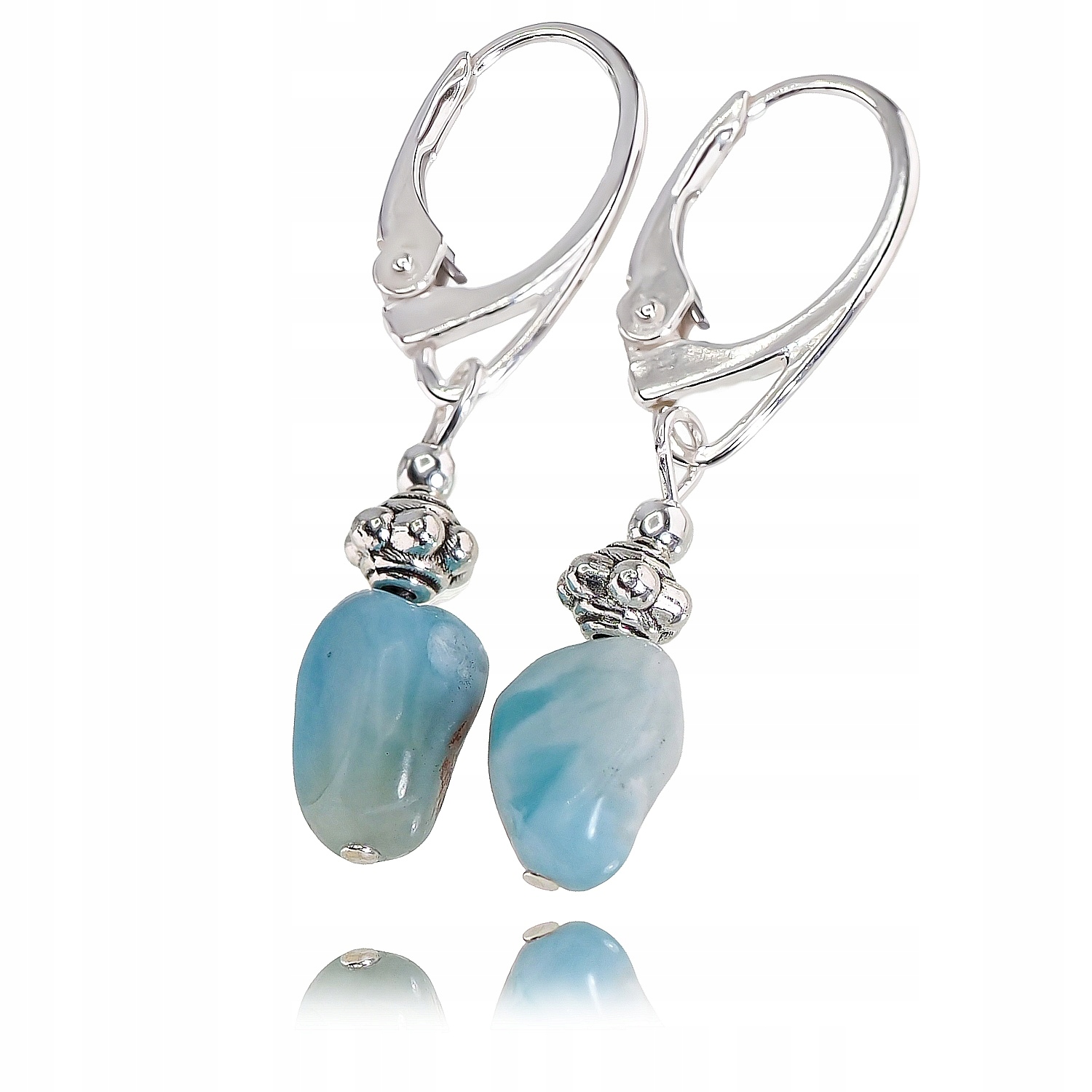 Přírodní Larimar Krásné Náušnice Stříbro