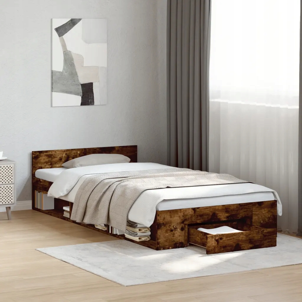 Rám postele se zásuvkou kouřový dub 90x200 cm kompozitní dřevo Hnědá 328080