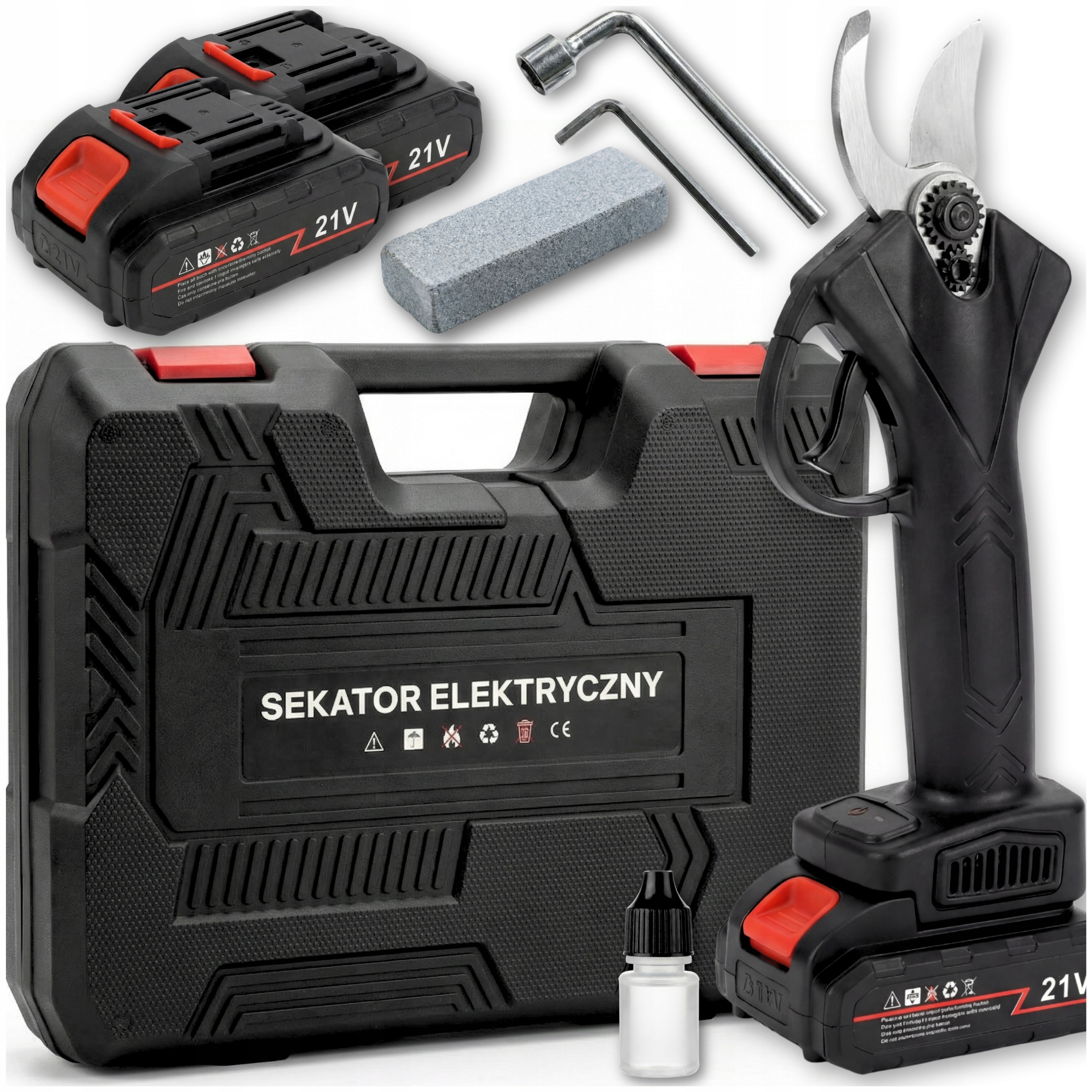 Mocny Sekator Akumulatorowy Ogrodowy Nożyce Elektryczne Do Gałęzi 2xAKU 21V