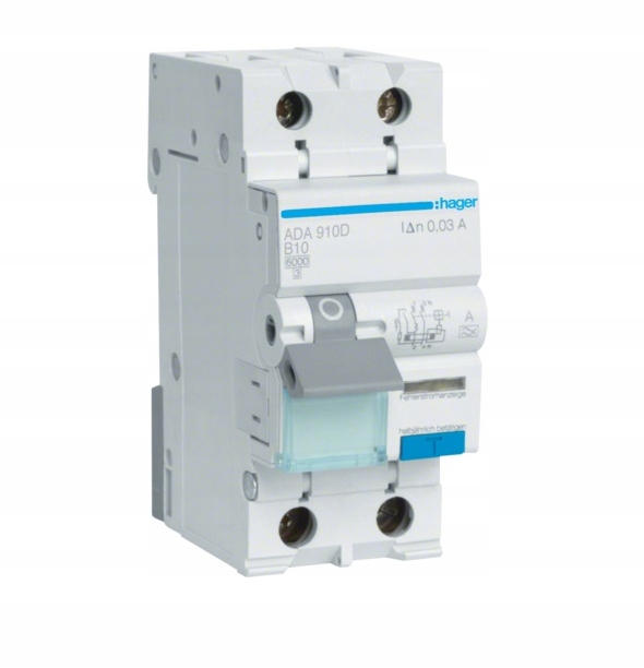 

Hager Rcbo Wyłącznik nadprądowy 1P+N 10A ADA910D