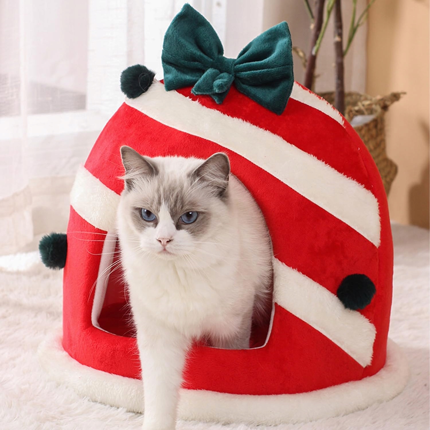 Levně Pelíšek Vánoční Domeček Pro Kočky Kočky Psa Snadno Omyvatelné 36 x 36 cm