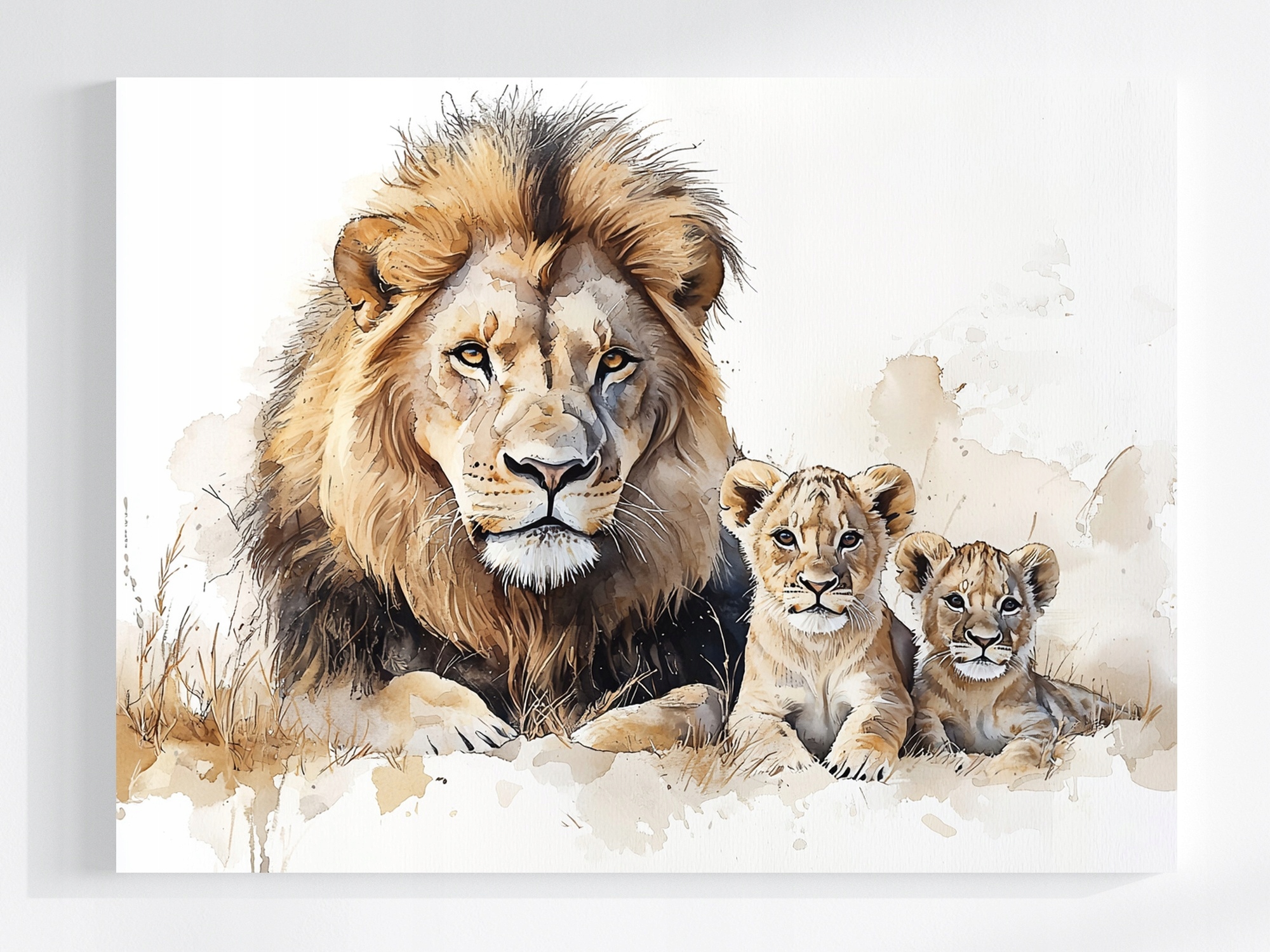Obraz Na Plátně Canvas Akvarel Příroda Zvířata Lev Lvíček Afrika 100x75